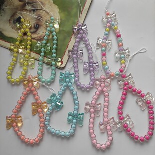 Rabbit year new cute Macron color laser bow candy color beads phone case Jewelry pendant lanyard lanyard