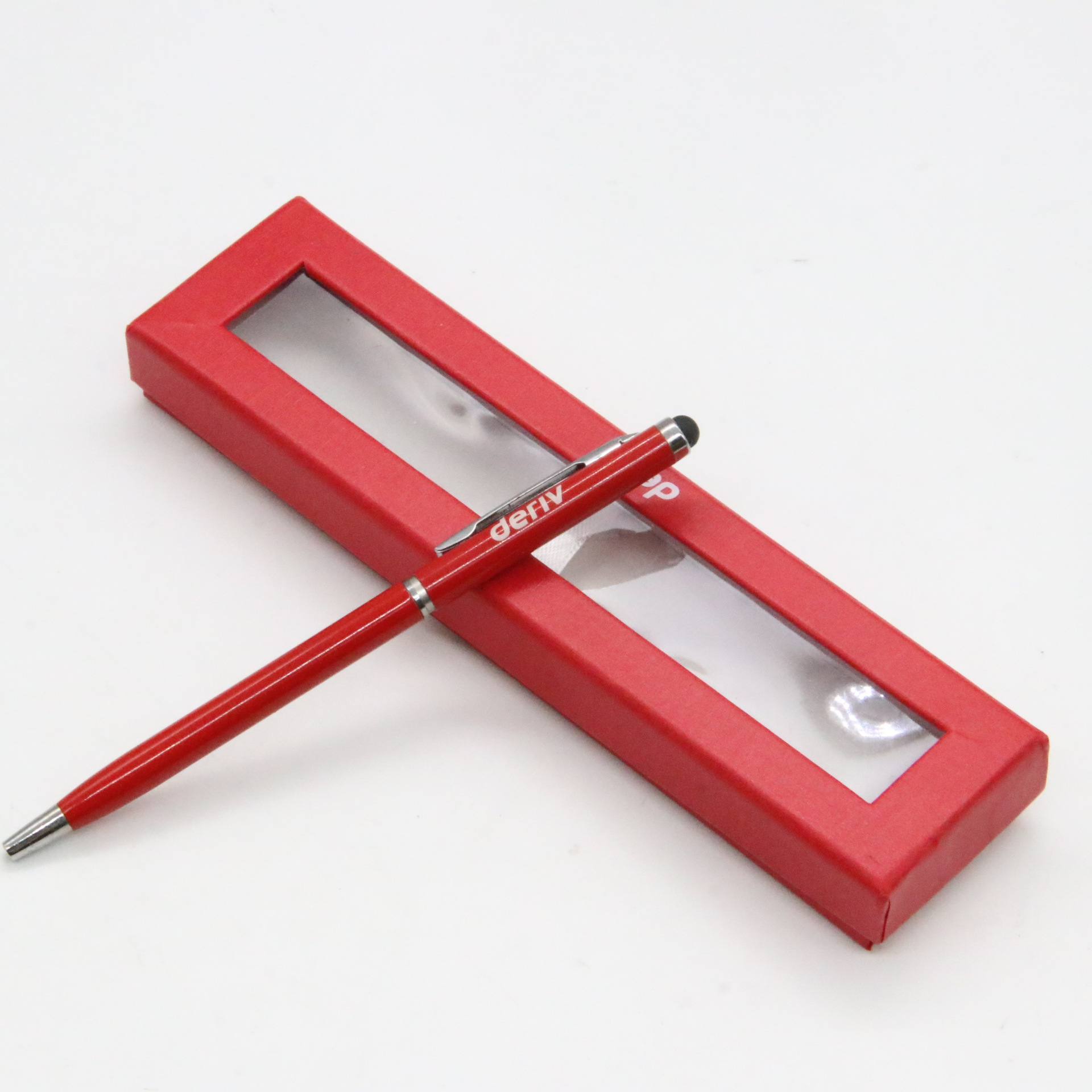 Toque la pluma de metal traje caja de la ventana en stock pluma de la firma de metal caja de regalo pluma de regalo al por mayor de negocios