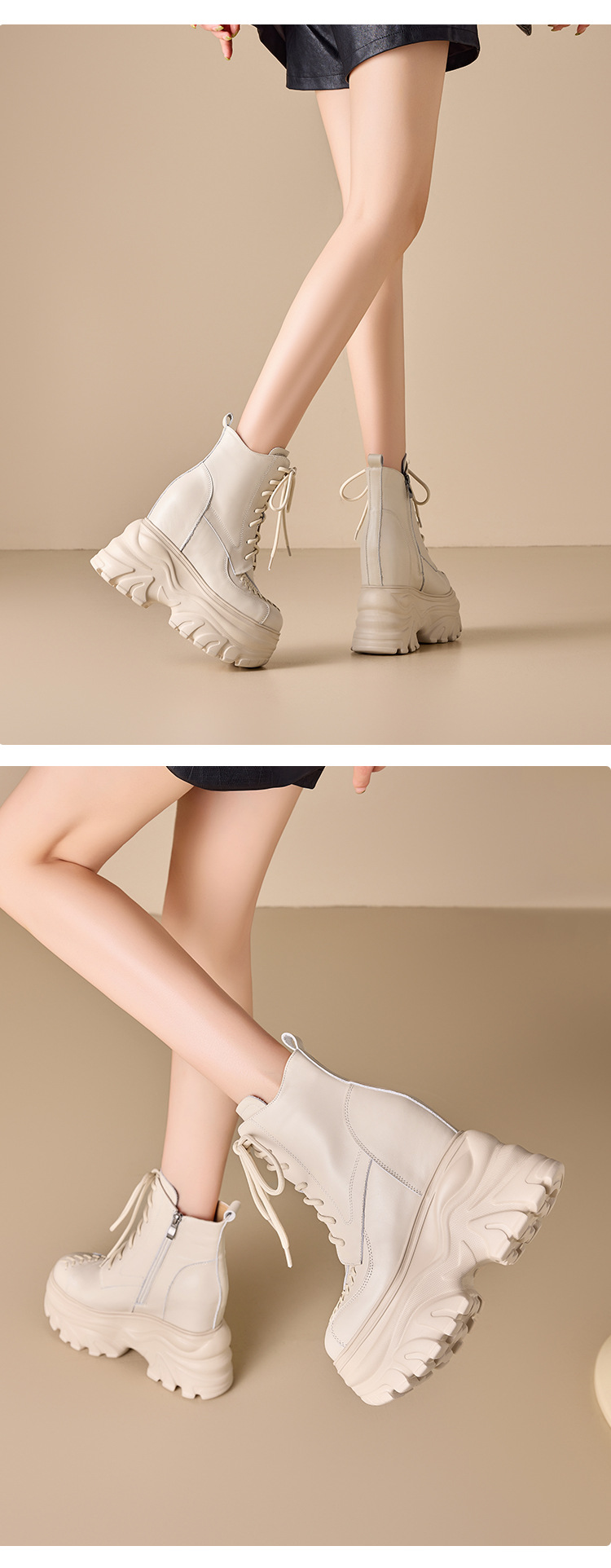 Giày boot Martin đế dày 14 cm phong cách phương Tây, nhẹ nhàng sang trọng — Lớp lót nhung đen chi tiết 5