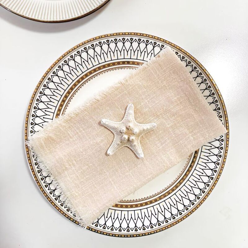 Scandinavian Style Tassel Pure Cotton Tablecloth Hand-Torn Raw Edge Napkin Amazon Western Food Cloth 32X32Cm