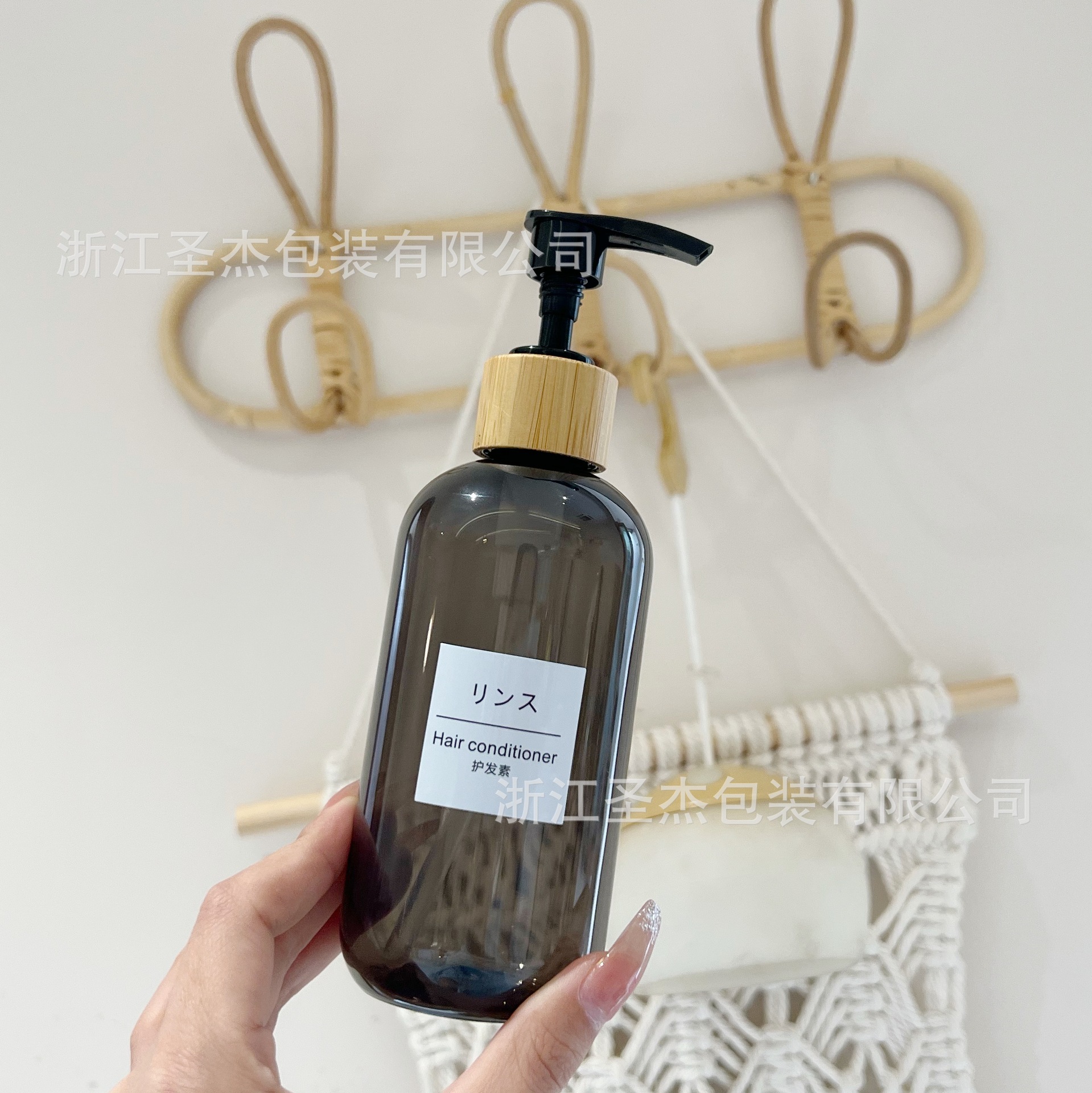 En stock traje de gran volumen líquido Negro hombres plástico botella vacía grano madera cabeza la bomba champú loción gel ducha