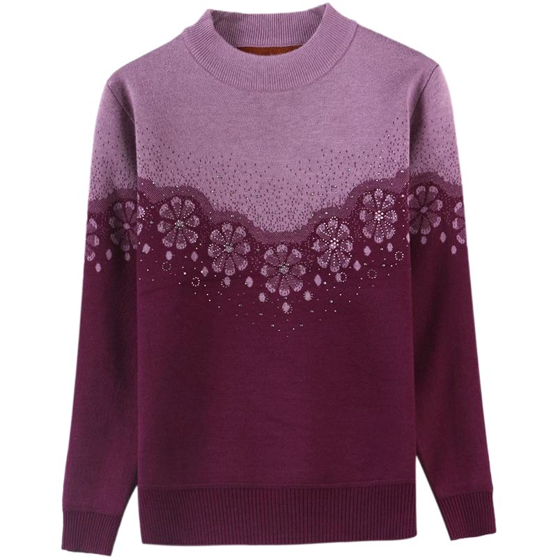 Женский свитер на флисовой подкладке для пожилых людей 60 70 утолщенная теплая вязаная Базовая рубашка зимняя одежда для бабушки 80 Топ для старой леди