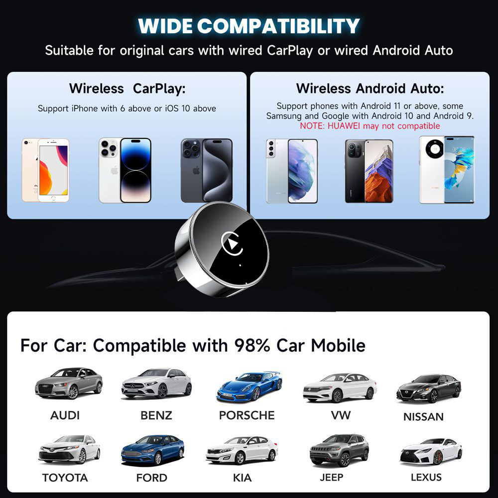2026 New Wired-To-Wireless Carplay Box Android Two-In-One Adapter Car Connectivity Adapter