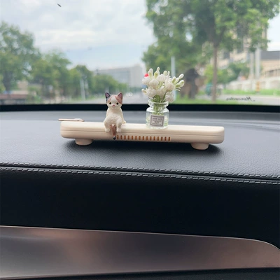 Car Temporary Parking New Mobile Phone Number Plate Car Cute Cartoon Aromatherapy Creative Move Inside Parking Ornaments (Nömrəli dayanma kartı) - sitting-cat-small-white-gypsophila-vase-white-aromatherapy-parking-sign