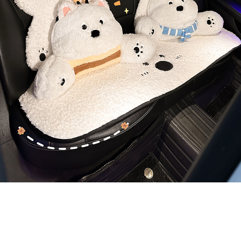New West Highland Car Seat Cushion Winter Stuffed Thickened Car Seat Cushion Cute Cartoon Car Interior Accessories