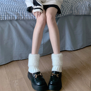 Women's white fur boot cover autumn and winter thick warm feather yarn socks artificial fur knitted flip leg cover