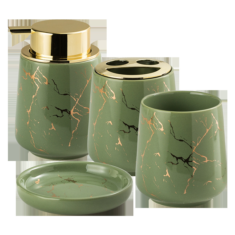 Luz de lujo de cerámica baño Baño traje de baño Hotel baño enjuague bucal taza cepillo de dientes taza decoración cuatro piezas traje