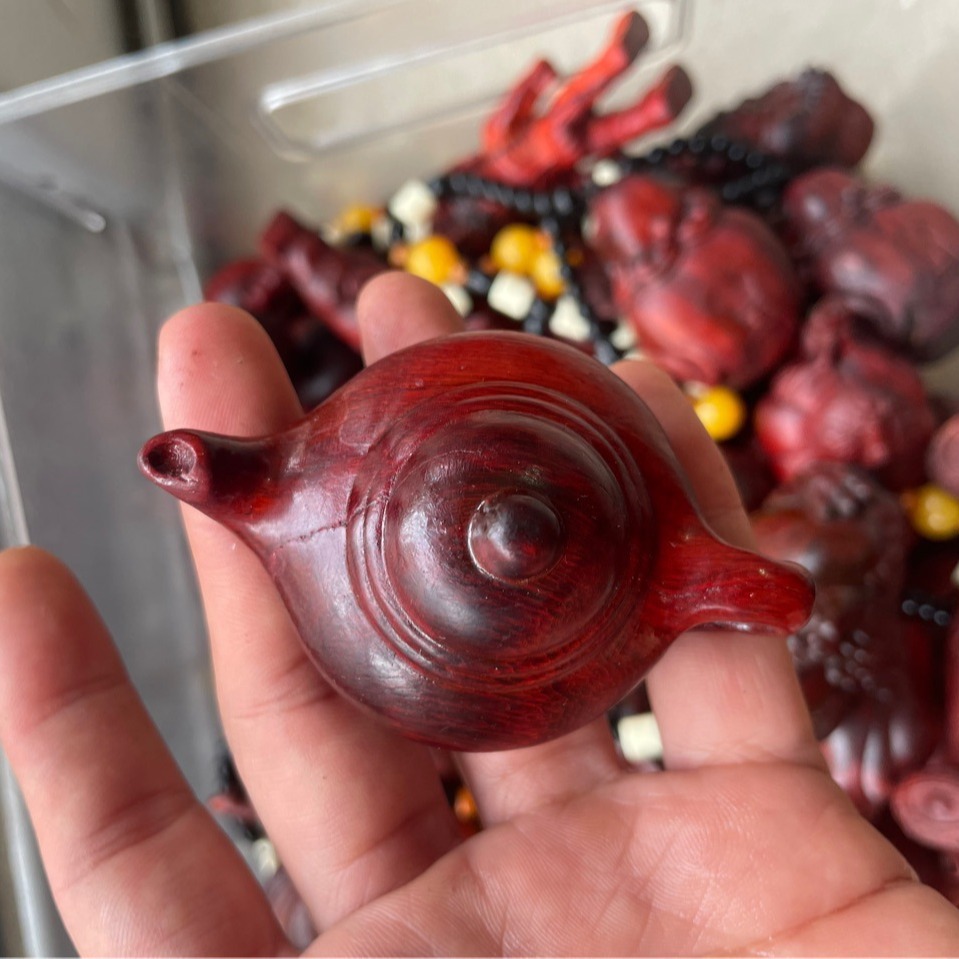 紫檀木雕刻瑕疵把把壶葫芦财神手把件貔貅福袋如意金蟾财神檀香木