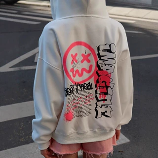 个性街头潮牌慵懒风BF风加厚连帽拉链卫衣秋冬季加宽松外套上衣潮