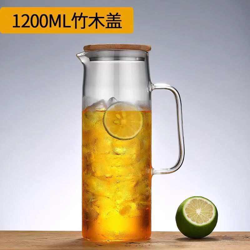 En stock botella de agua fría de vidrio borosilicato con mango simple olla recta de gran capacidad botella de agua fría de vidrio engrosado