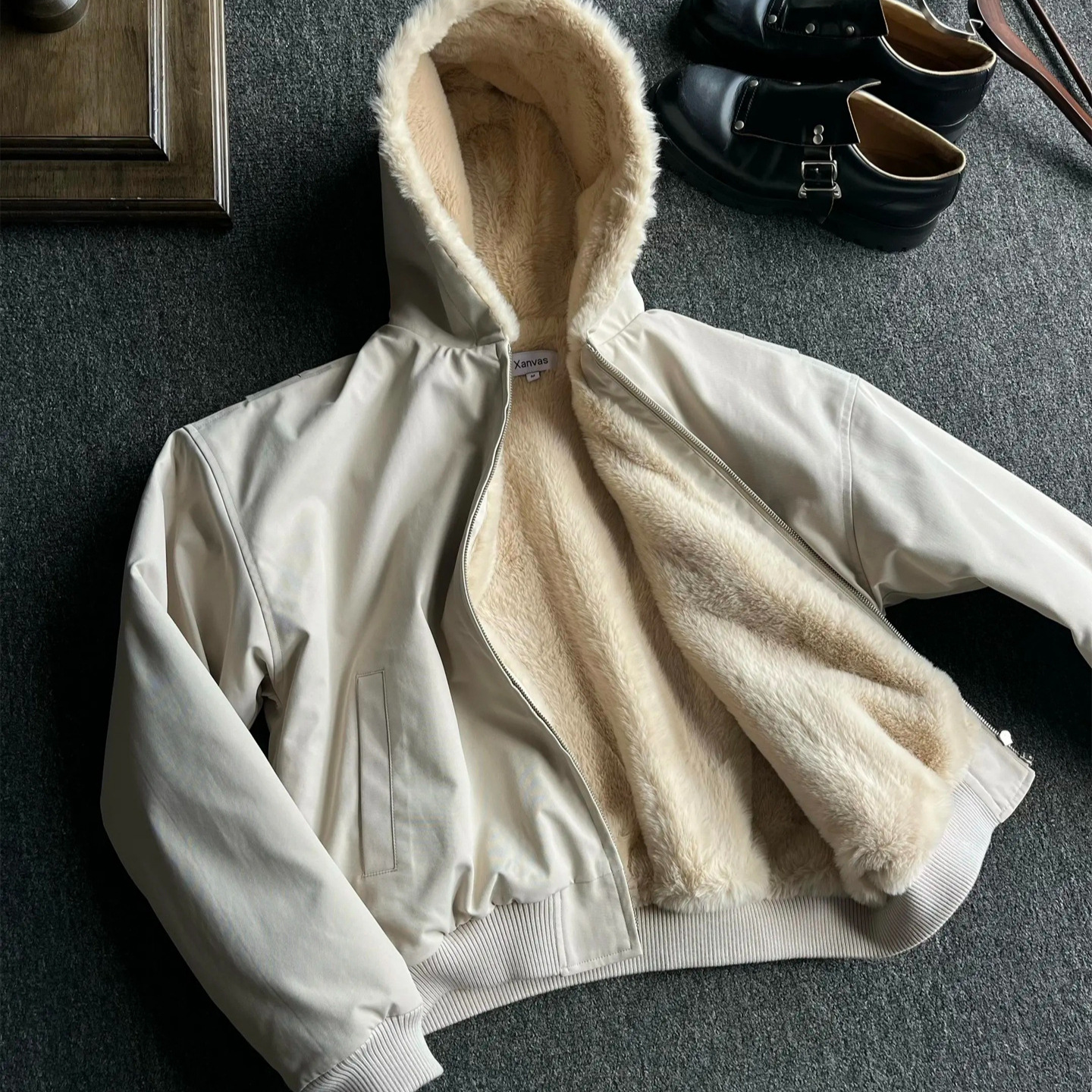 cleanfit座山雕棉服外套男冬季加绒加厚仿兔毛短款飞行员夹克棉衣