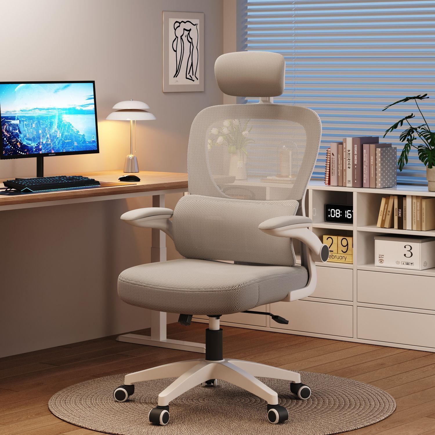 Ergonomic Chair, Comfortable for Long Periods of Sitting, Home Office Chair, Dormitory Study Desk Seat, Gaming Chair, Swivel Chair, Computer Chair