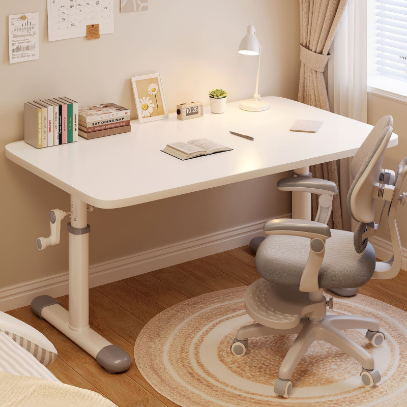 Hand-Cranked Adjustable Desk, Study Table, Adjustable Wooden Children's Table and Chair Set, Bedroom Study Room Complete Set of Computer Desk