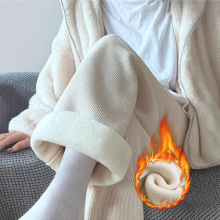 羊羔绒阔腿裤女2025新款秋冬加绒雪尼尔裤子小个子垂感休闲直筒裤