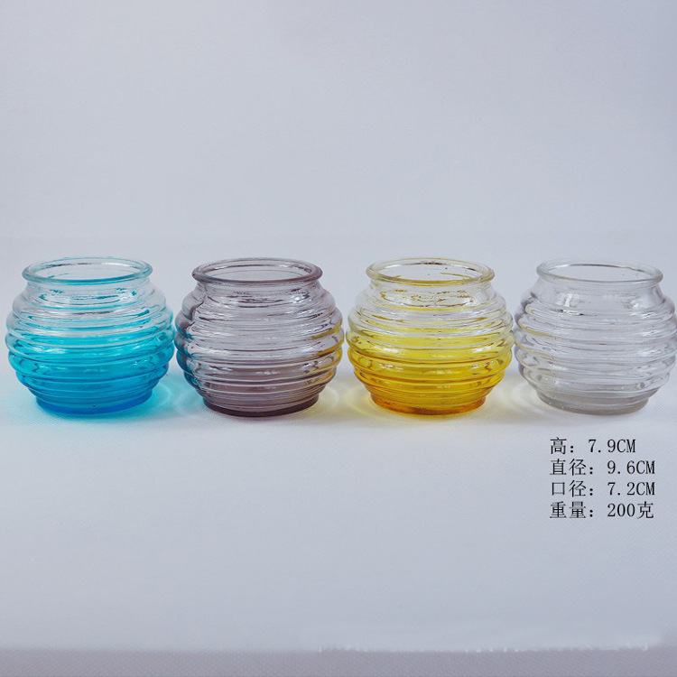 厂家直销螺纹蜡烛玻璃瓶蜡烛罐 香薰蜡烛玻璃杯喷色