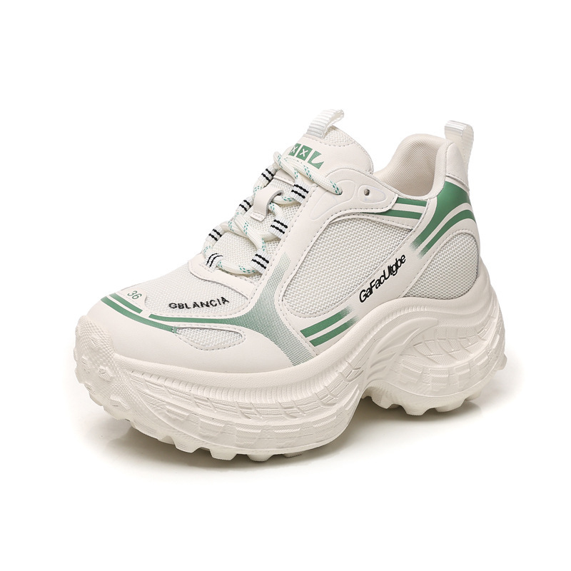 Giày sneaker nữ chunky đế dày lưới thoáng khí, tăng chiều cao bên trong — Xanh lá cây nhạtcolor