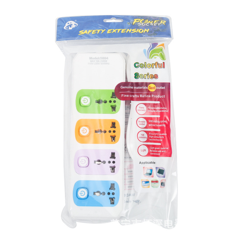 Cuatro lugares con interruptor independiente colorido paquete de bolsillo de placa de conexión europea pequeña placa de conexión de tipo británico y europeo toma de corriente de escritorio