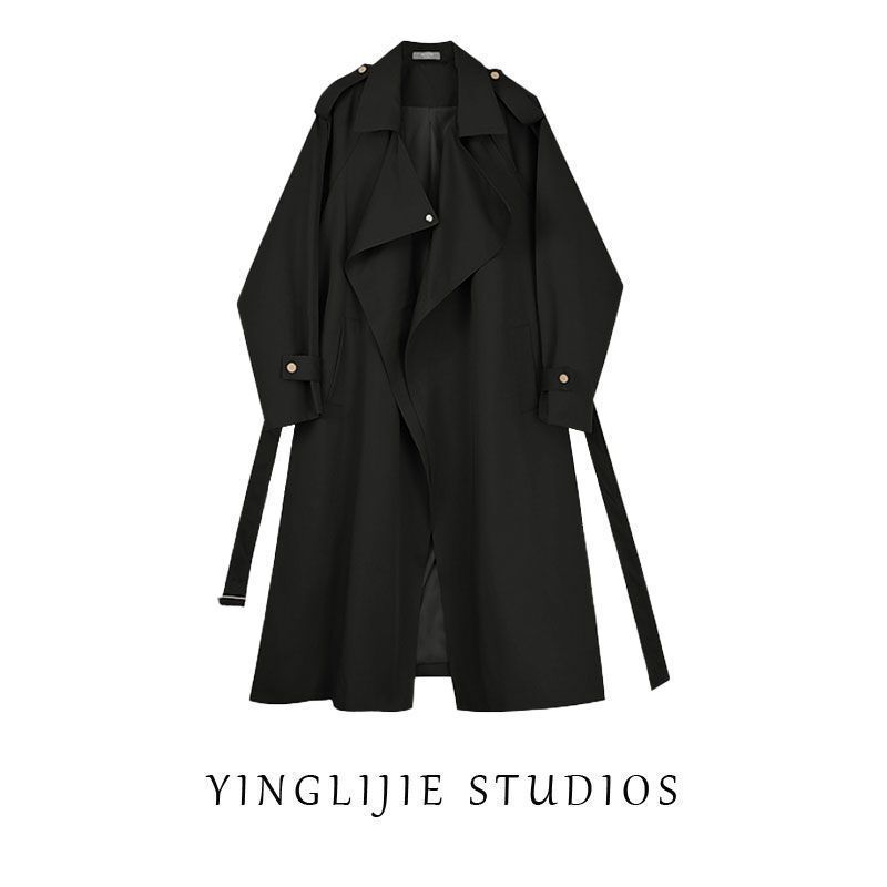 2026 New Spring and Autum Elegant British Style Windbreaker Women's Mid-Length Slimming Look Waist Slimming Look Windbreaker Jacket