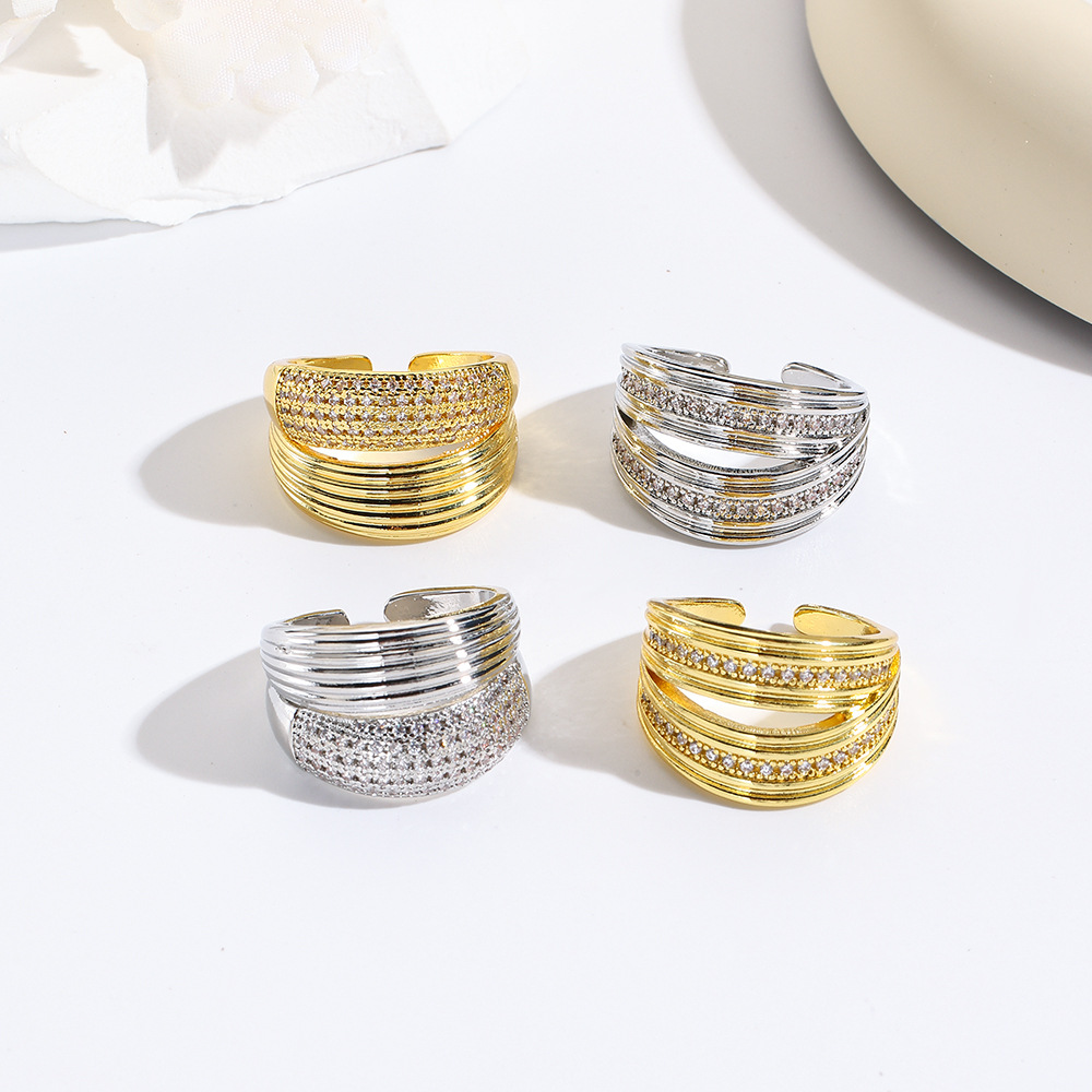 9g Weight Copper 18K Gold Plated Inlay Solid Color Zircon Open Rings