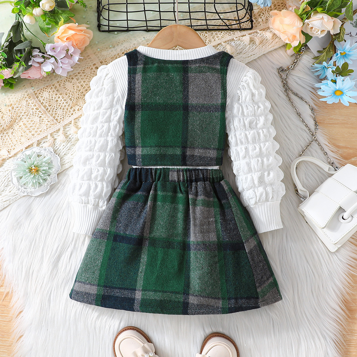 Mädchen Set Aus Karoweste Unterwäsche Und Rock Dreiteilig_voghion.com