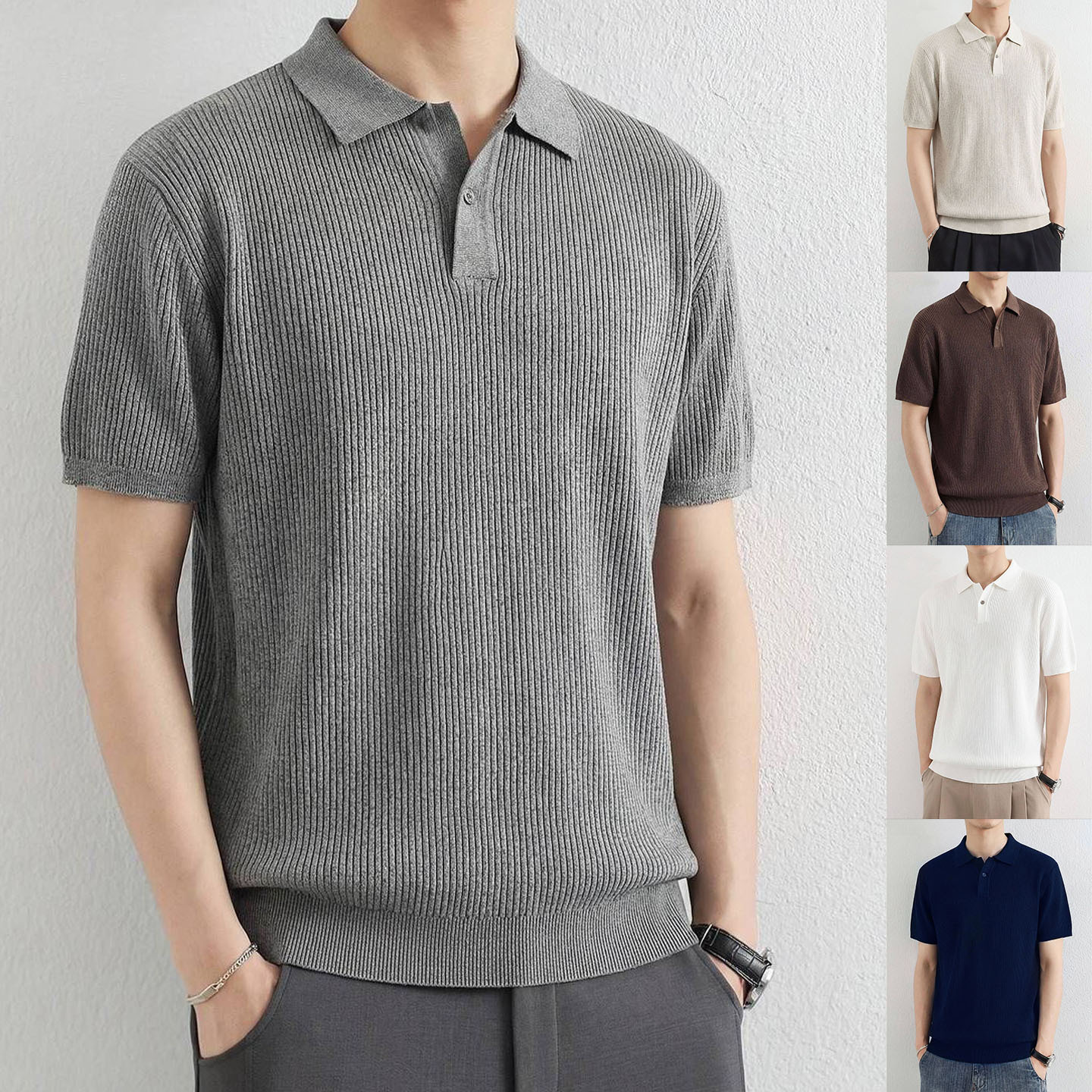Polo camiseta de punto camiseta de manga corta camiseta de hombre cuello en V Paul color antiguo viento de negocios de verano fábrica transfronteriza al por mayor