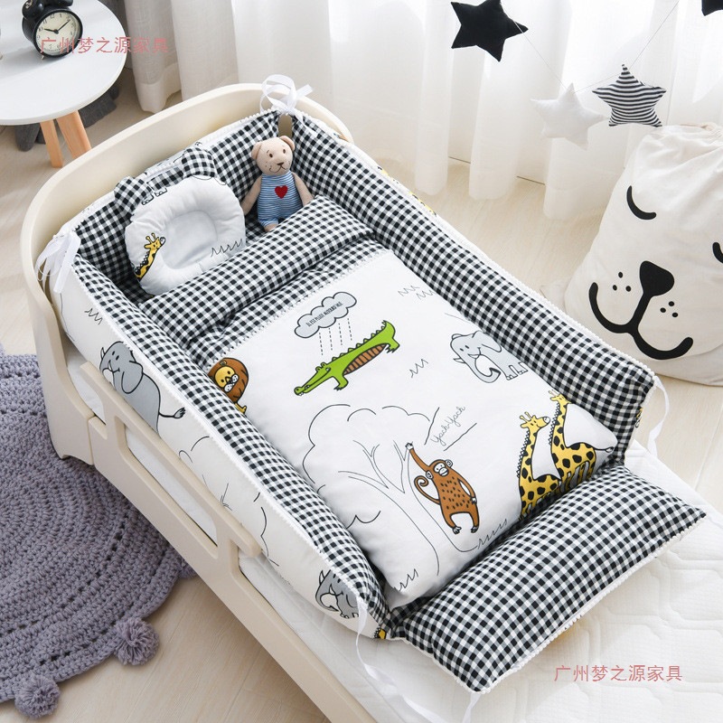 Baby Portable Bed-In-Bed Removable and Washable Anti-Pressure and Anti-Jump Crib Foldable Baby Pure Cotton Sleeping Bed