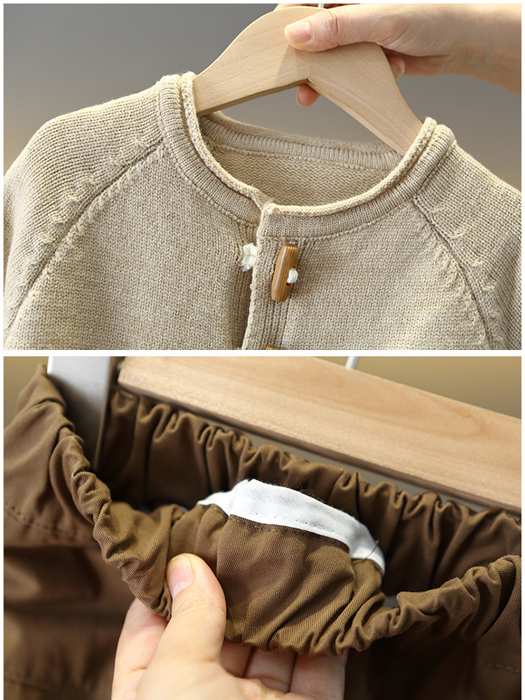 6147 Traje de otoño para niños 2025 Nuevo estilo Estilo occidental Chaqueta de suéter para niños Traje de tres piezas Ropa de primavera y otoño para niños