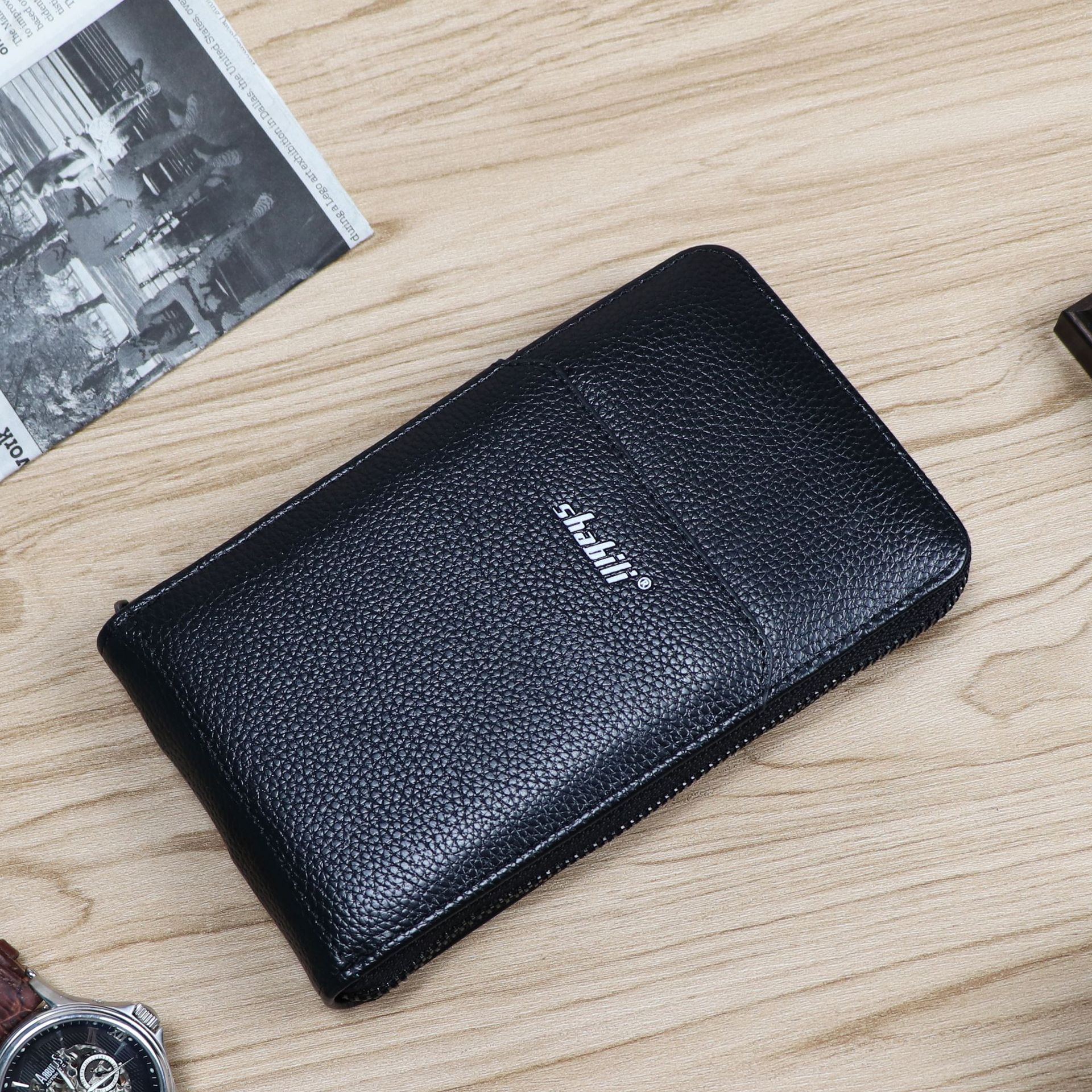 Men's Solid Color Pu Leather Zipper Long Wallets display picture 2