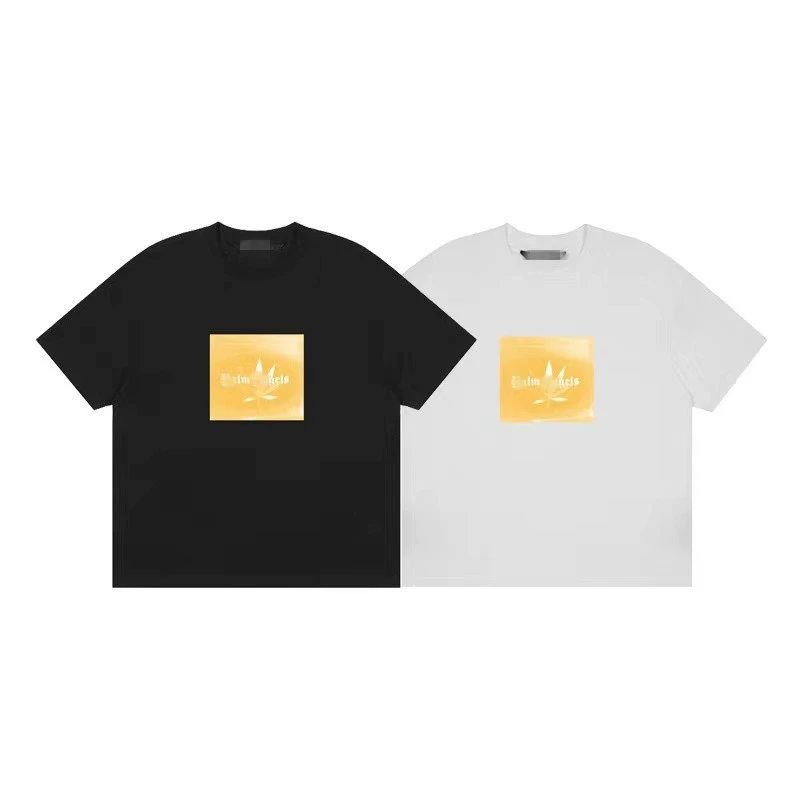 22SS трансграничная Модная брендовая футболка с коротким рукавом и принтом золотого кленового листа Palm Angel, свободная футболка с коротким рукавом для мужчин и женщин, пара