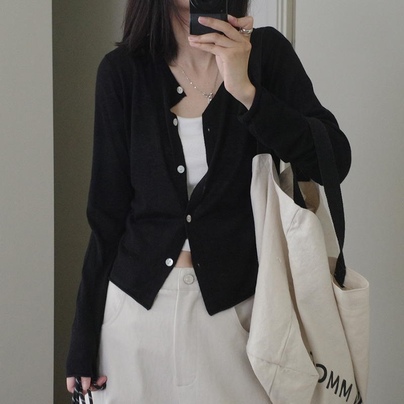慵懒风休闲百搭柔软舒适圆领长袖针织衫打底衫开衫上衣女|undefined