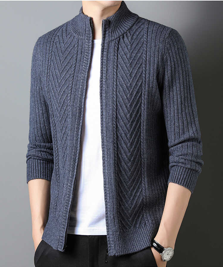 Nuevo suéter cárdigan informal de invierno 2023 para hombre, de manga larga, estilo ejecutivo, con cuello alto, tejido de punto para hombre