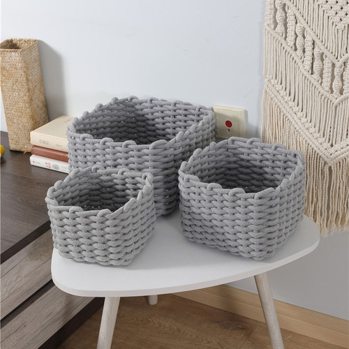 Desktop cotton rope woven storage basket, large basket, home organization, cosmetic mask, remote control, sundry snack box