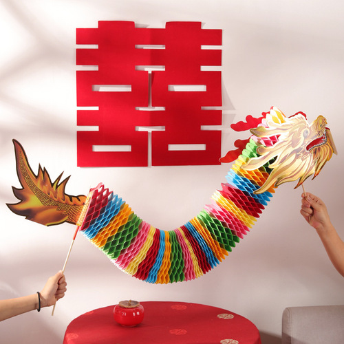 Hand-held Internet celebrity paper-cut colorful dragon wedding decoration photo props wedding supplies bride and groom wedding room faucet national style