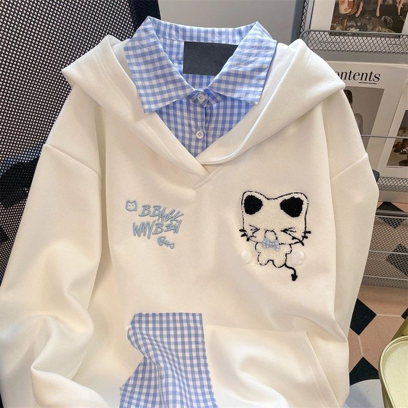 女童卫衣春秋季2025新款儿童秋装上衣连帽青少年假两件中学生衣服|undefined