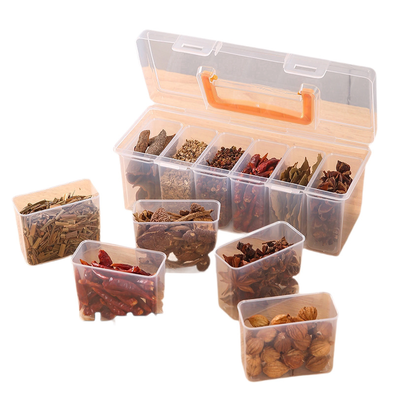 Caja de almacenamiento de especias dividida transparente, caja de almacenamiento de sellado de cocina doméstica con cierre de tapa, caja de condimentos de boca ancha grande