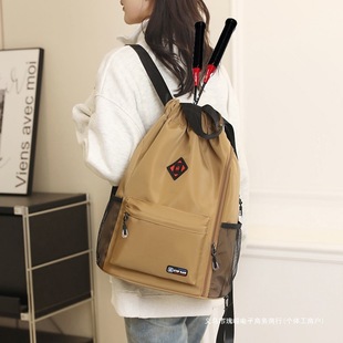 Badminton Bag Drawstring Backpack 2024 New Canvas Large Capacity College Student Bag Mountain Climbing Cycling Tennis Bag