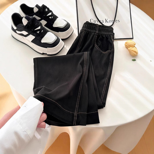 Tennis jeans for women in spring and summer thin Korean new high-waist slimming straight wide-leg ice silk draped casual pants