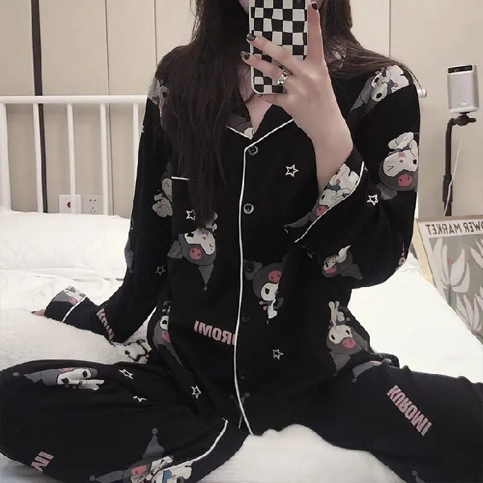 Estilo coreano japonés pijamas de dibujos animados mujer coolomi linda chica corazón ins estilo pantalones de manga larga desgaste del hogar otoño celebridad de Internet