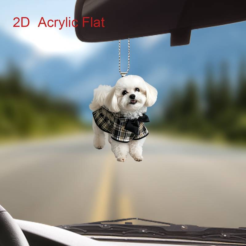 Nuevas lindas camisas a cuadros perros colgante acrílico plano transfronterizo espejo retrovisor de automóvil decoración regalos de vacaciones
