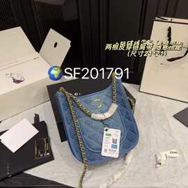 2025春夏新款牛仔布hobo链条包欧美时尚百搭单肩斜跨包复古女包包