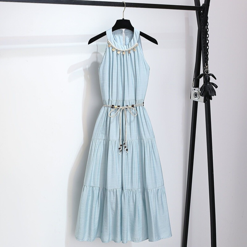 Bohemian Style White Sleeveless Halter Neck Dress for Women, New Summer Style, Light Luxury, New Product Feel, Suspender Long Dress Bohemian Style White Sleeveless Halter Neck Dress for Women, New Summer Style, Light Luxury, New Product Feel, Suspender Long Dress