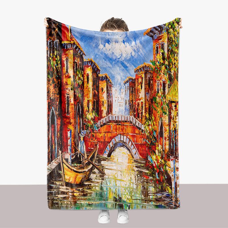 Abstrakte Ölgemälde-Landschaftsserie, Flanell, 3D-gedruckt, verdickte Sofadecke_voghion.com