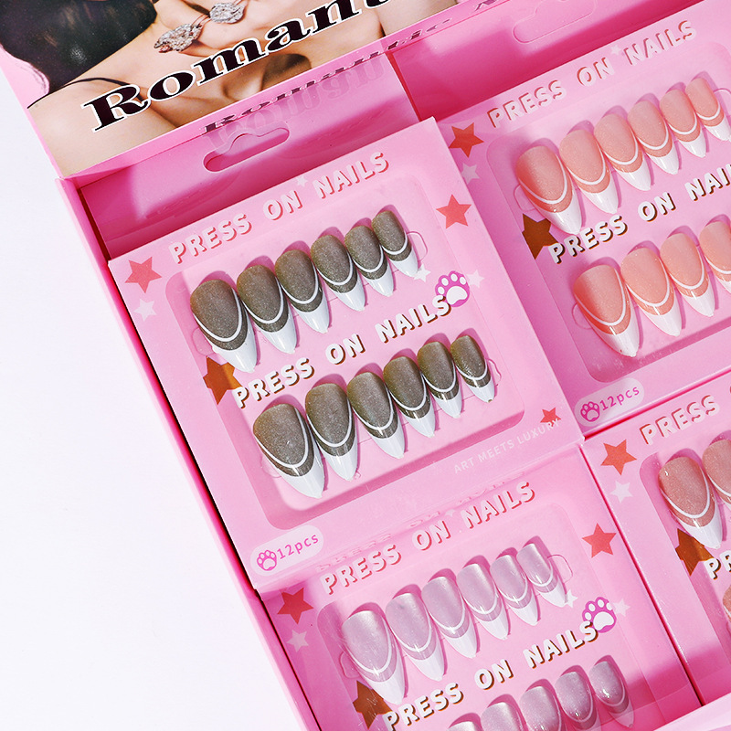 French Cat-Eye Press-On Nails, Easy to Remove, Mixed Styles, Handmade Adult Nail Art Wholesale, Starry Sky Full-Cover Nails