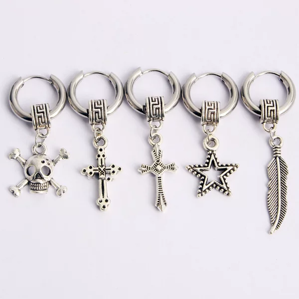 European and American personality cross skull hip hop stainless steel ear ring ear buckle fashion earrings wholesale cross-border men's jewelry