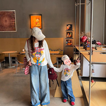 韩版秋季亲子冰丝套装2025新款洋气时髦薄款防晒罩衫上衣休闲牛仔