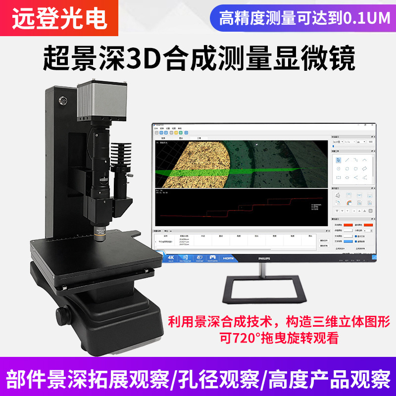 Ultra-Deep 3D synthetic measuring microscope high definition 3D stereo observation large depth of field electron microscope