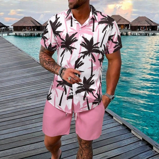 Новая мужская рубашка с принтом для внешней торговли 2025 года, летняя свободная универсальная пляжная рубашка с эффектом драпировки