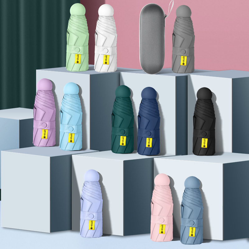 Sun Umbrella Sun Protection UV Protection Women's Sunshade Compact Portable Ultra Light Folding Sunny Umbrella Dual-Use 50% Folding Capsule Umbrella