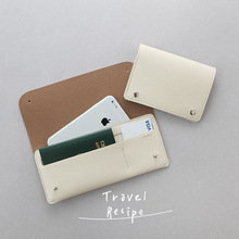 韩国简约长款PU皮革证件包 出国护照夹票据夹 旅行便携零钱现金包