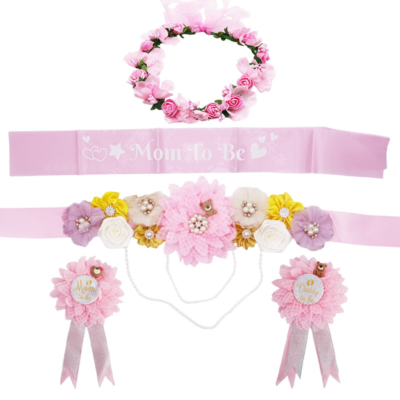 European and American Baby Shower Expectant Mother Belt Badge Set Simulated Garland Headdress to Welcome Newborn Pregnant Women Dress up